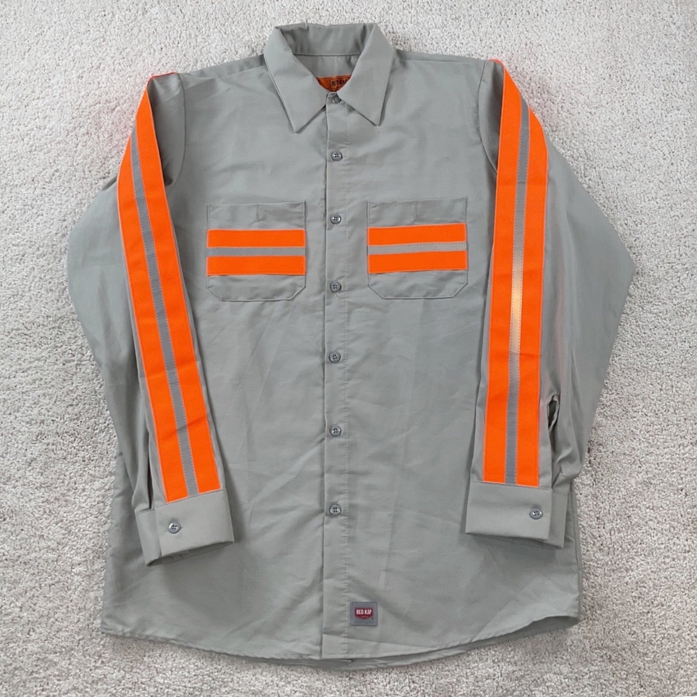 Red Kap Mens Grey Reflective High Vis Long Sleeve Work Shirt Medium Regular